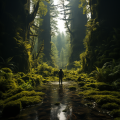Man in a mossy prehistoric forest AI generated by Mandy Wheaton graphic designer